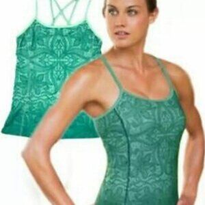 Women's M Athleta Harmonious Strappy Yoga Tank Top Green Ombre Criss Cross